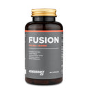 4Endurance Pro Fusion - 90 capsules supplement bottle, brown with gold cap, dark gray label with red accents, benefits listed.