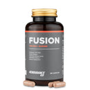 4Endurance Pro Fusion - 90 capsules supplement bottle, brown with gold cap, dark gray label with red accents, benefits listed.