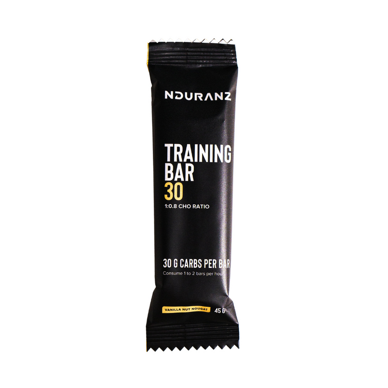 Training Bar by Nduranz – high-performance energy bar with 30g of carbohydrates, offering fast and slow-release energy, perfect for endurance athletes.