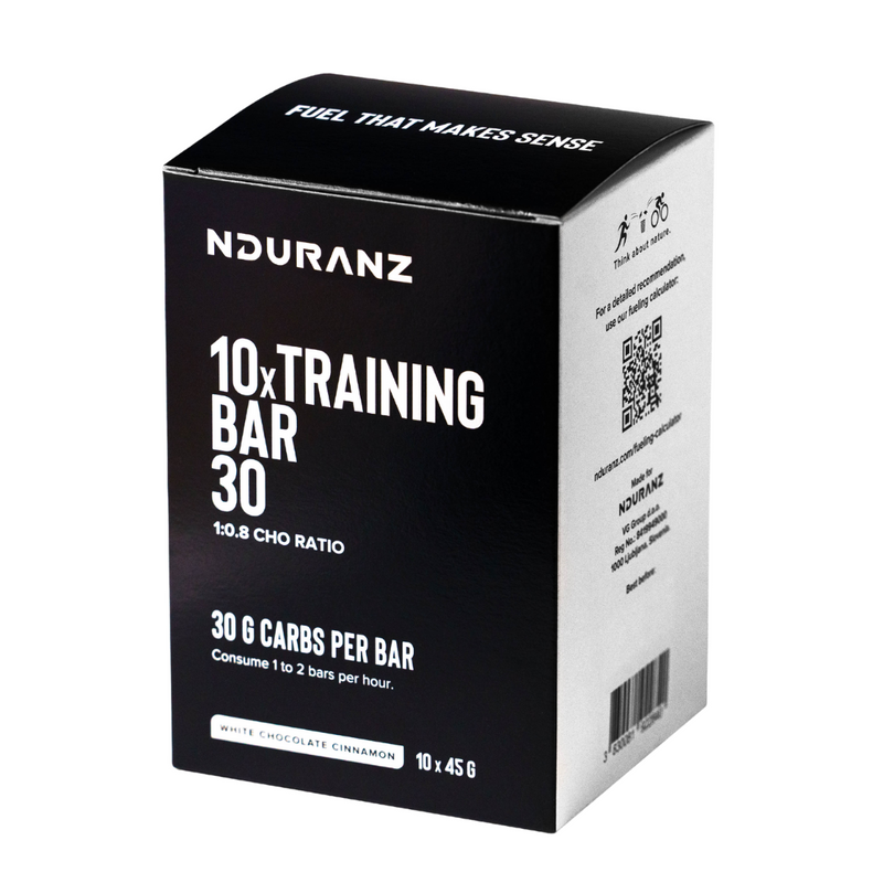 Training Bar by Nduranz – high-performance energy bar with 30g of carbohydrates, offering fast and slow-release energy, perfect for endurance athletes.