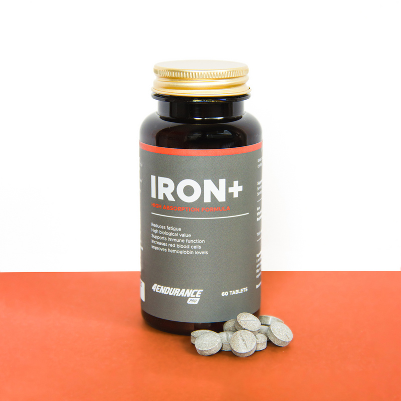 Iron+ 4Endurance Pro prevents fatigue, boosts VO2 max, and supports brain function with iron, vitamin C, and raspberry leaf extract.