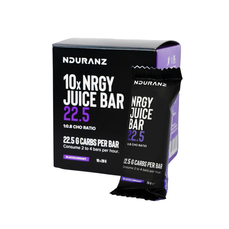 Nrgy Juice Bar 22.5g Box by Nduranz – quick energy boost with natural ingredients, 22.5g of carbs per bar, optimized for endurance athletes.