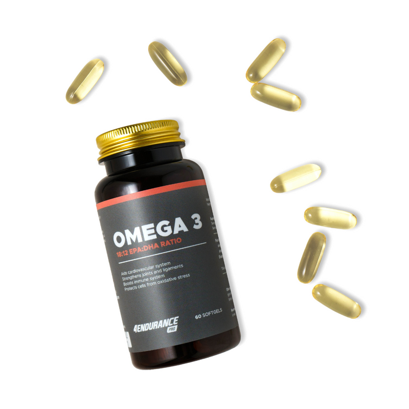 Omega-3 by 4Endurance Pro – high-quality fish oil supplement with 2000 mg of Omega-3 fatty acids, including EPA, DHA, and vitamin E, for cardiovascular health, brain function, and cell protection.