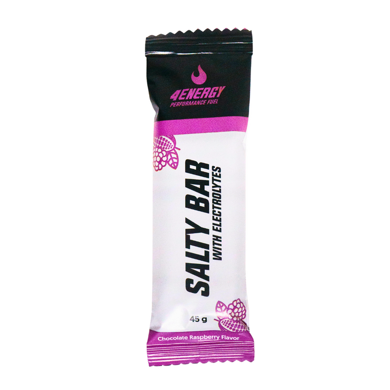 Salty Bar 4Energy is a high-performance energy bar with electrolytes that provides long-lasting energy and supports hydration during exercise.