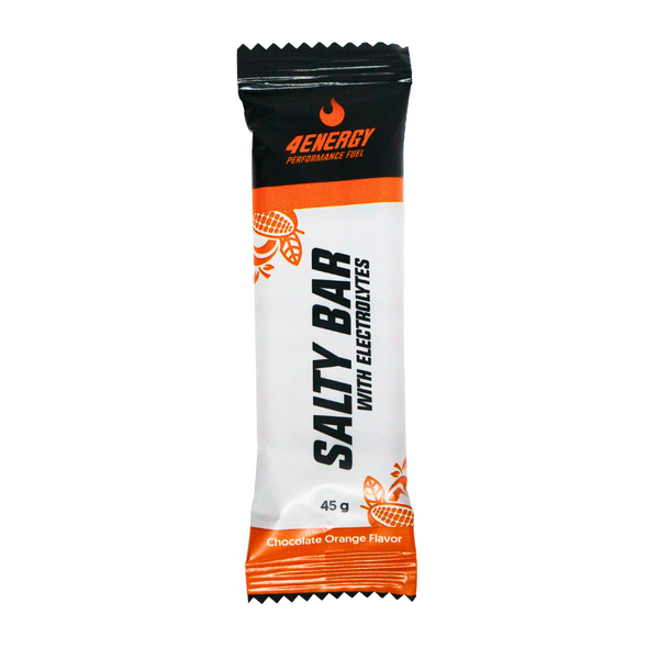 Salty Bar 4Energy is a high-performance energy bar with electrolytes that provides long-lasting energy and supports hydration during exercise.