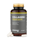 4Endurance Pro Collagen+ - 90 tablets Collagen+, brown bottle with gold lid, white label with yellow band on white background.
