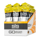 SIS GO Isotonic Energy Gel Box - 30 x 60ml lemon & lime flavor, box with upright packets in yellow and black on white background.