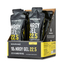 Nduranz Nrgy Gel 22.5 Box - 18 x 66 g lemon flavor, open-top box of black packets with yellow and white text on white background.