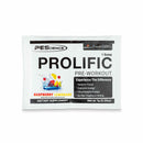 PES Single serving prolific - 7 g raspberry lemonade flavor, packet with raspberry and lemon illustrations on white background.