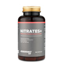 4Endurance Pro Nitrates+ - 90 capsules dietary supplement, black bottle with gold lid and label showing health benefits.
